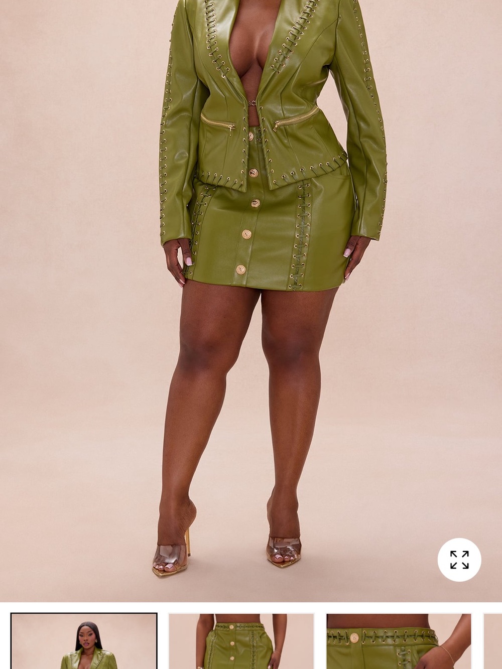 Fashion Nova Downtown Vibe Lace Up Faux Mini Skirt- olive Green Faux Leather